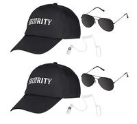 Pistha 2 Sets Secret Agent Costume Secret Service Accessories Including 2 Security Hat 2 Earpiece and 2 Sunglasses for Men Halloween