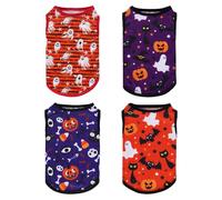 Pistha 4 Pcs Halloween Dog Shirts Novel Ghost Printed Pet Clothes Sleeveless Soft Kitten T-Shirts for Small Medium Dogs Cats Holiday,M