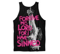 Pistol Boutique Mens Black Back Print Design Forgive Me Lord Graffiti Quote Tied Up Girl Singlet Vest Tank Top (PB-BD-3480-FGMLW-BL-WH-HP, UK, Alpha, L, Regular, Regular)