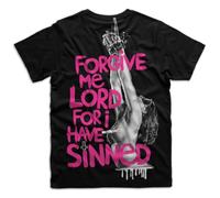 Pistol Boutique Mens Black Back Print Design Standard Fit Crew Neck Forgive Me Lord Graffiti Quote Tied Up Girl Fashion T-Shirt (PB-BD-N03-FGMLW-BL-WH-HP, UK, Alpha, M, Regular, Regular)