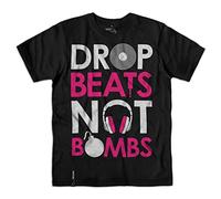 Pistol Boutique Mens Black Standard Fit Crew Neck Drop Beats Not Bombs Music Fashion T-Shirt (as8, Alpha, x_l, Regular, Regular)