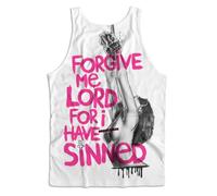 Pistol Boutique Mens White Back Print Design Forgive Me Lord Graffiti Quote Tied Up Girl Singlet Vest Tank Top (PB-BD-3480-FGMLW-WH-BL-HP, UK, Alpha, L, Regular, Regular)