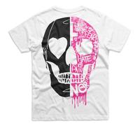 Pistol Boutique Mens White Back Print Design Standard Fit Crew Neck Graffiti Tattoo Logos Half Skull Fashion T-Shirt (PB-BD-N03-S5050-WH-BL-HP, UK, Alpha, XL, Regular, Regular)