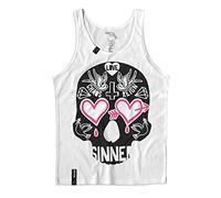 Pistol Boutique Mens White Candy Sugar Skull Logos Heart Eyes Fashion Singlet Vest Tank Top (as8, Alpha, x_l, Regular, Regular)