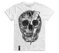 Pistol Boutique Mens White Rolled Sleeve Fitted Crew Neck Sketch Graffiti Lightning Bolt Skull Fashion T-Shirt (as8, Alpha, l, Regular, Regular)