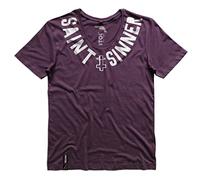 Pistol Boutique Mens Wine Burgundy Fitted Low Round Scoop Neck Saint Sinner Cross Neck Quote Fashion T-Shirt (as8, Alpha, x_l, Regular, Regular)