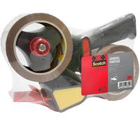 Scotch Pistol Grip Dispenser + General Purpose Tape Low Noise Brown 50 mm x 66 m 1 Dispenser + 2 Rolls/Pack - Ideal for Packing Boxes and Parcels