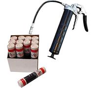 Pistol Grip Grease Gun and Box of 12 Grease Cartridges Bundle Offer, Professional Pistol Grease Gun with Flexible Hose and Coupler, EP2 Lithium-based Grease, 400g/14oz Cartridge, by Agri-Linc