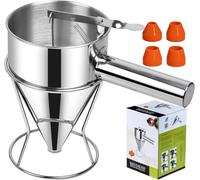 Piston Funnel Cake Maker with Stainless Steel Funnel Cake Dispenser with Stand for Cupcakes, Takoyaki or any Baked Goods (0.6L)