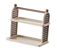 pistro Coffee Mug Holder with Removable Wooden Rods, 2-Tier Cup Rack Organizer for Kitchen Counter, Bathroom Decor, Cosmetic Display Stand 14.02x7.95x13.19inch- Cream White 2 Layer