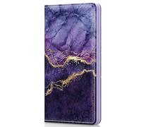 Pisypox Checkbook Cover for Personal Checkbook,Patterned Leather check book covers for women and men,with Pen Holder & Built-in Clear Plastic Divider for Duplicate Checks, Purple Marble, Modern