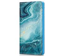 Pisypox Checkbook Cover for Personal Checkbook,Patterned Leather check book covers for women and men,with Pen Holder & Built-in Clear Plastic Divider for Duplicate Checks, Blue Marble, Modern