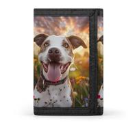 Pit-Bull Dog Flowers Printed Tri-fold Wallets Front Pocket Holder Money Clips with ID Credit Card Slots