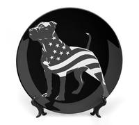 Pit Bull Dog U.S.A. Flag Bone China Decorative Plates Wall Table Crafts Display Decor for Home Office