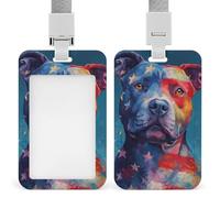 Pit-Bull Dog U.S. Flag Funny ID Badge Holder with Lanyard Name Card Holders for Work Nurse Teacher