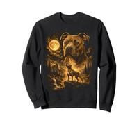 Pit Bull Howling To The Moon Forest Landscape Mountain Sweatshirt