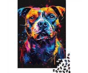 Pit Bull Jigsaw Puzzle 1000Pc Recycled Paper for Adults Splatter ArtPuzzle Difficult Challenging Home Activity Festivals Celebration Gifts 38x26cm/1000pcs