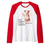 Pit Bull Lover Valentine Cute Eat Sleep Steal Hearts Repeat Raglan Baseball Tee