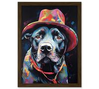 Pit Bull Terrier Dog Red Cowboy Hat Portrait Artwork Framed Wall Art Print A4 Artery8 Brown One Size