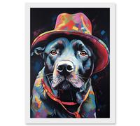 Pit Bull Terrier Dog Red Cowboy Hat Portrait Artwork Framed Wall Art Print A4 Artery8 White One Size