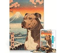 Pit Bull Terrier Woodblock 1000 Piece Jigsaw Puzzle for Adults Memory Gain Gentle Leisure Design Assembly Art Collection Piece (50x75cm)