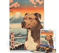 Pit Bull Terrier Woodblock 1000 Piece Jigsaw Puzzle for Adults Memory Gain Gentle Leisure Design Assembly Art Collection Piece (50x75cm)