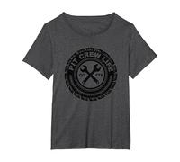Pit Crew Life: Go FTE Mechanic Pride Tire Emblem T-Shirt, Women's Plus, Dark Heather Grey, 1X