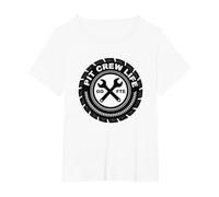 Pit Crew Life: Go FTE Mechanic Pride Tire Emblem T-Shirt, Women's Plus, White, 1X