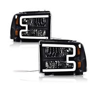PIT66 LED Headlights, Compatible with 2005-2007 Ford F250 F350 F450 F550 Super Duty/ 2005 Ford Excursion,(Not Fit Sealed Beam Headlight model) Clear Lens Black Housing Amber Reflector
