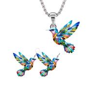 Pitadue Vibrant Hummingbird Necklace And Earrings Handmade Jewelry Set Trendy Women's Accessories Mother Daughter Trendy Women's Accessories
