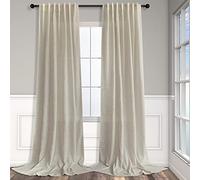 Pitalk Flax Linen Curtains 80 Inches Long for Living Room Semi Sheer Linen Large Drape Extra Wide Beige Light Filtering Curtains for Sliding Patio French Door 2 Panels Back Tab 60x80 Length 5 FT Wide