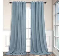 Pitalk Living Room Extra Wide 60 Inch Curtains 2 Panels Back Tab Pocket Light Blue Curtains for Sliding Glass Patio Doors Semi Sheer Linen Gray Grey Blue Curtain Farmhouse Total Width 120x84 Inch Long