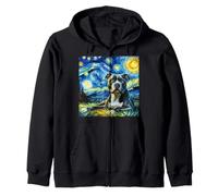 Pitbull Animal Funny Pit Bull Starry Night Van Gogh Style Zip Hoodie