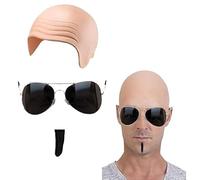 Pitbull Bald Cap and Sunglasses,Mr Worldwide Costume, 3-Piece Set Pitbull Costume, Mr Worldwide Bald Cap for Performers and Actors, Stage Performance and Themed Party Outfit Nude