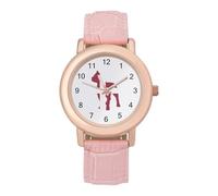 Pitbull Denmark Flag Women's Leather Watch Easy Reader Minimalist Wristwatch Pink Rose Gold Strap Watches