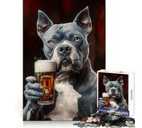 Pitbull Dog Holding Beer Jigsaw Puzzles 1000 Pieces for Adults Strengthen Recall Calm Mind Quality Edge Warm Surprise (50x75cm)