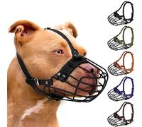 Pitbull Dog Muzzle Breathable Metal Basket for Large Dogs Amstaff Staffordshire Terrier Secure Wire Mask Adjustable Durable Leather Straps Biting Chewing Barking (Black)