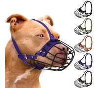 Pitbull Dog Muzzle Breathable Metal Basket for Large Dogs Amstaff Staffordshire Terrier Secure Wire Mask Adjustable Durable Leather Straps Biting Chewing Barking (Large, Purple)