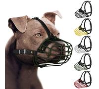 Pitbull Dog Muzzle Metal Mask Amstaff Secure Wire Basket Adjustable Durable Leather Straps for Large Dogs (Green)