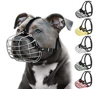 Pitbull Dog Muzzle Metal Mask Amstaff Secure Wire Basket Adjustable Durable Leather Straps for Large Dogs (Steel)