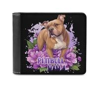Pitbull Mama Purple Flowers Bifold Wallet PU Leather Credit Card Holder Wallets Slim Front Pocket Money Clip