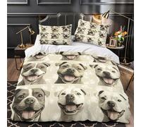 Pitbull Portraits Comforter Cover 3D Design Printed Durable 3 Pcs Bedding Set Zipper Cartoon Animal Duvet Cover Luxury Machine Washable for Kids Girls Boys Adults Women Teens Single（135x200cm）