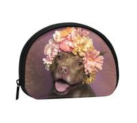 Pitbull with Pink FlowersSmall Makeup Sanitary Napkin Storage Bag,Women's Cosmetic Coin Purse
