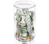 PITBVO Piggy Bank for Adults Kids, Clear Acrylic Unopenable Piggy Bank for Boys Girls, Money Saving Box Jar for Coin, Must Break to Open, Size 8" H x 5" Diameter(Medium)