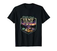 Pitch a Tent and Stay a While Camping Mountain Badge T-Shirt