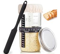 PITCH + PULSE Sourdough Starter Jar Kit, 730ML/25Oz Sourdough Bread Baking Container with Date Marked Feeding Band, Thermometer, Black Silicone Scraper, Cloth Cover & Metal Lid for Family Use