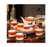 Pitcher 8-Piece Ceramic Water Set, one Pot and six Cups, Gold teapot and Teacup, Fashionable Tea