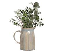 Pitcher Jug Vase Blue Ribbed Flower Vase Glazed Ceramic Jug (Medium)