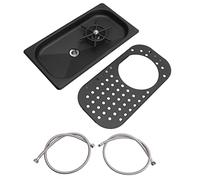 Pitcher Rinser, 304 Stainless Steel Cup Washer Glass Brushes High Pressure Washing With Drain Drip Tray Hose Automatic for Bar Coffee Shop Black B With (Black)