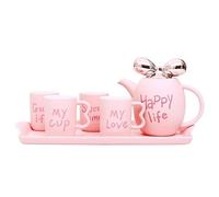 Pitcher with Lid Ceramic Creative Water Pot Coffee Cups Set Jug for Iced Tea(Pink)